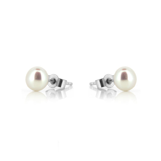 Alyssia White Freshwater Pearl 5mm Stud Earrings - Sterling Silver