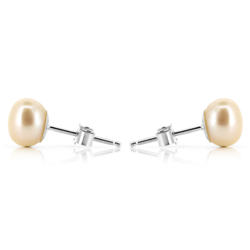 Alyssia White Freshwater Pearl 7mm Stud Earrings - Sterling Silver