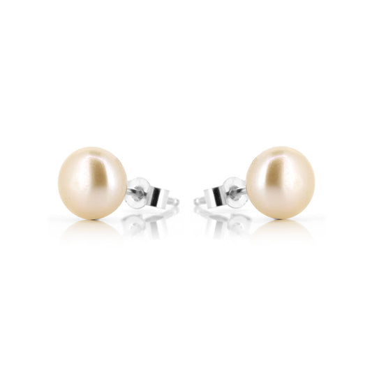 Alyssia White Freshwater Pearl 7mm Stud Earrings - Sterling Silver