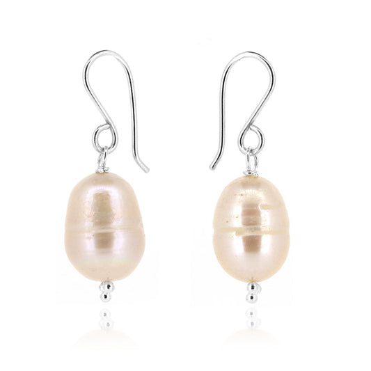 Alyssia Large White Freshwater Pearl Drop Earrings - Sterling Silver