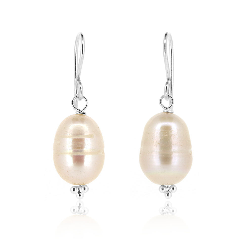 Alyssia Large White Freshwater Pearl Drop Earrings - Sterling Silver Drop Earrings