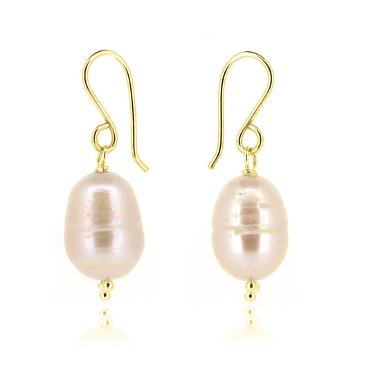 Alyssia Large White Freshwater Pearl Drop Earrings - Yellow Gold Vermeil