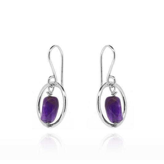 Orbit Amethyst Drop Earrings - Sterling Silver Drop Earrings