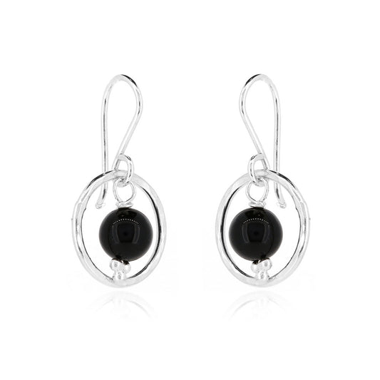 Orbit Onyx Drop Earrings - Sterling Silver Drop Earrings