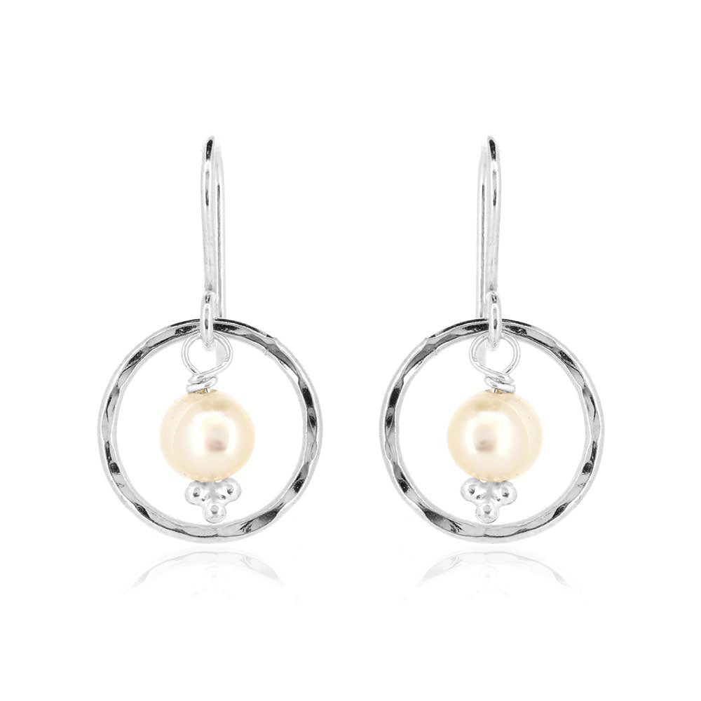Orbit White Freshwater Pearl Drop Earrings - Sterling Silver Drop Earrings