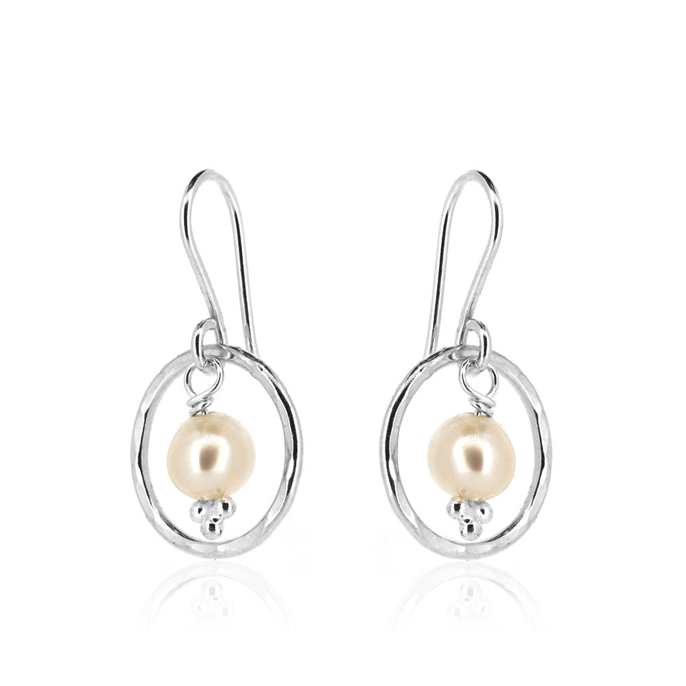 Orbit White Freshwater Pearl Drop Earrings - Sterling Silver Drop Earrings