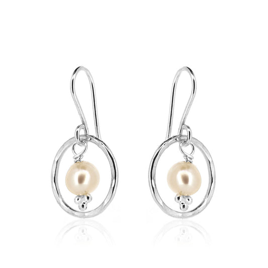 Orbit White Freshwater Pearl Drop Earrings - Sterling Silver Drop Earrings