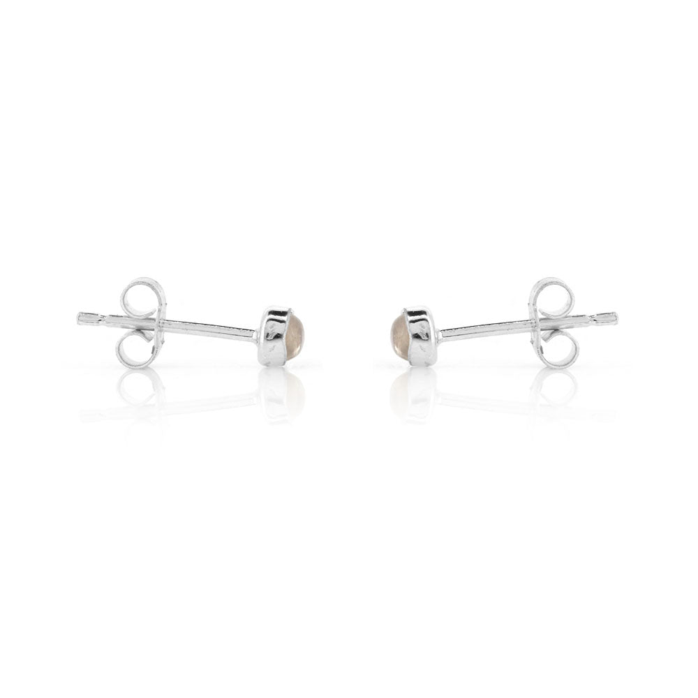 Iria Moonstone 3mm Stud Earrings - Sterling Silver Stud Earrings