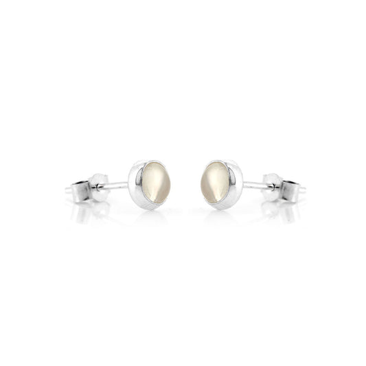 Iria Moonstone 5mm Stud Earrings - Sterling Silver Stud Earrings
