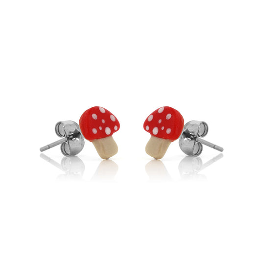 Toadstool Polymer Clay Stud Earrings - Surgical Steel Stud Earrings