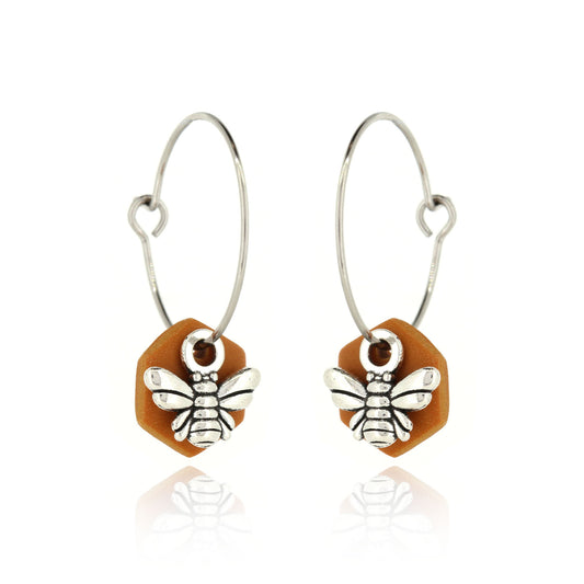 Bee & Honeycomb Polymer Clay Hoop Earrings - Surgical Steel