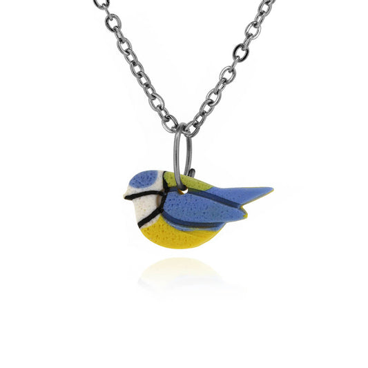 Blue Tit Polymer Clay Necklace - Surgical Steel Necklace