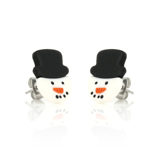 Snowman Polymer Clay Stud Earrings - Surgical Steel