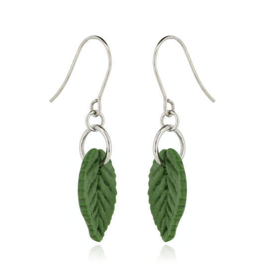 Detailed Leaf Polymer Clay Drop Earrings - Surgical Steel