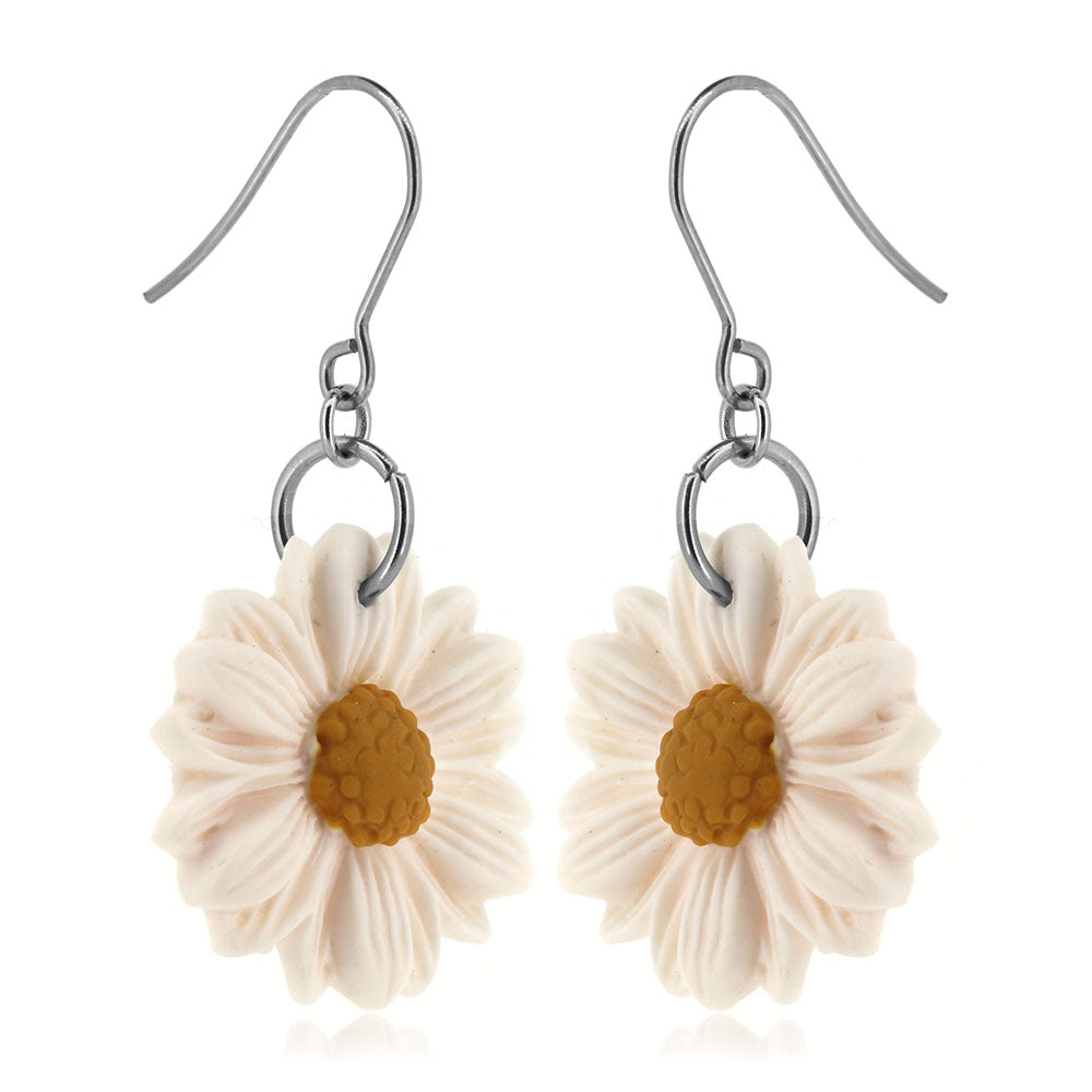 Daisy Polymer Clay Drop Earrings - Surgical Steel Drop Earrings