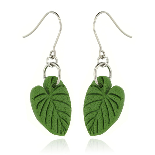 Philodendron Leaf Polymer Clay Drop Earrings - Surgical Steel