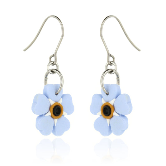 Spring Forget-Me-Knot Polymer Clay Drop Earrings - Surgical Steel