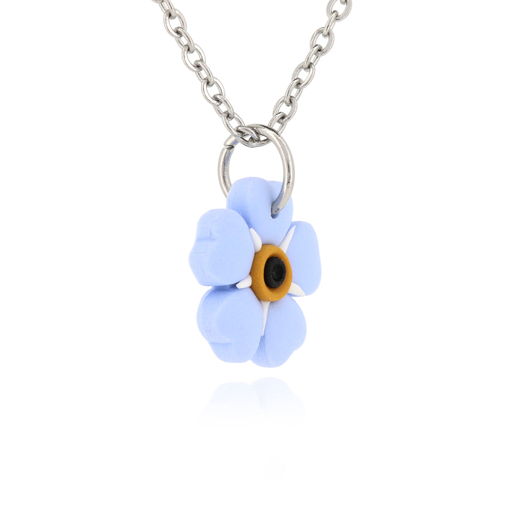 Spring Forget-Me-Knot Polymer Clay Necklace - Surgical Steel Rings