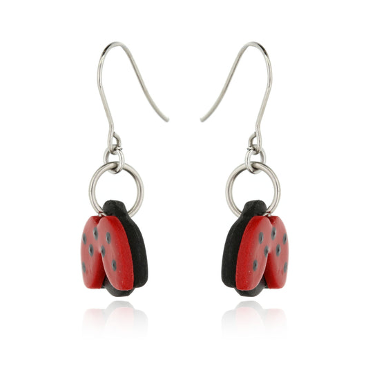 Ladybird Polymer Clay Drop Earrings - Surgical Steel