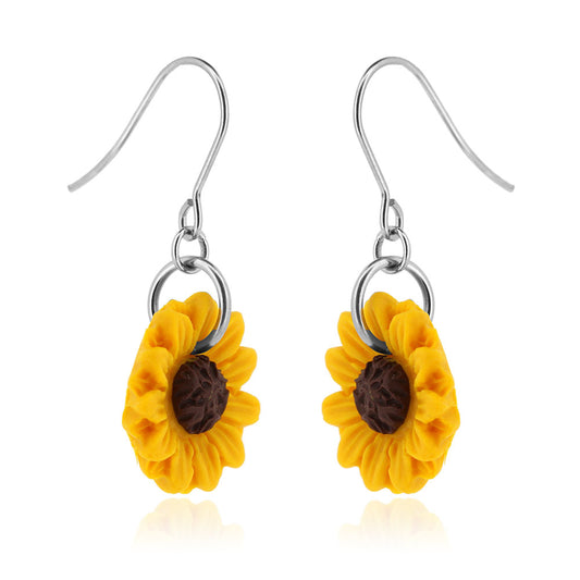 Sunflower Polymer Clay Drop Earrings - Surgical Steel Drop Earrings