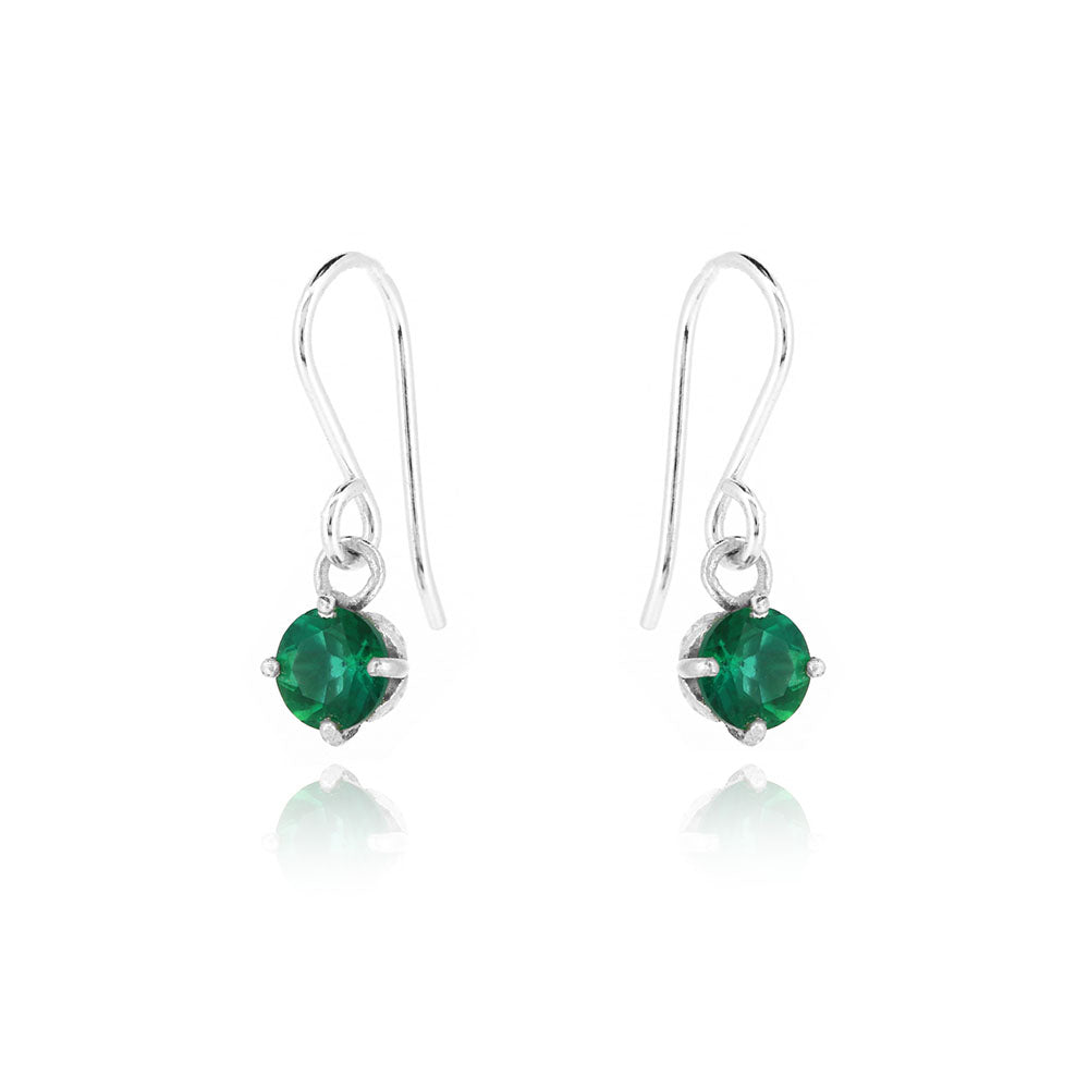Glade Lab-Grown Emerald 5mm Drop Earrings - Sterling Silver Drop Earrings