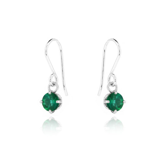 Glade Lab-Grown Emerald 5mm Drop Earrings - Sterling Silver Drop Earrings