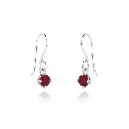 Glade Lab-Grown Ruby 4mm Drop Earrings - Sterling Silver Drop Earrings