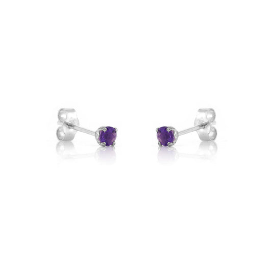 Glade Amethyst 3mm Stud Earrings - Sterling Silver Stud Earrings