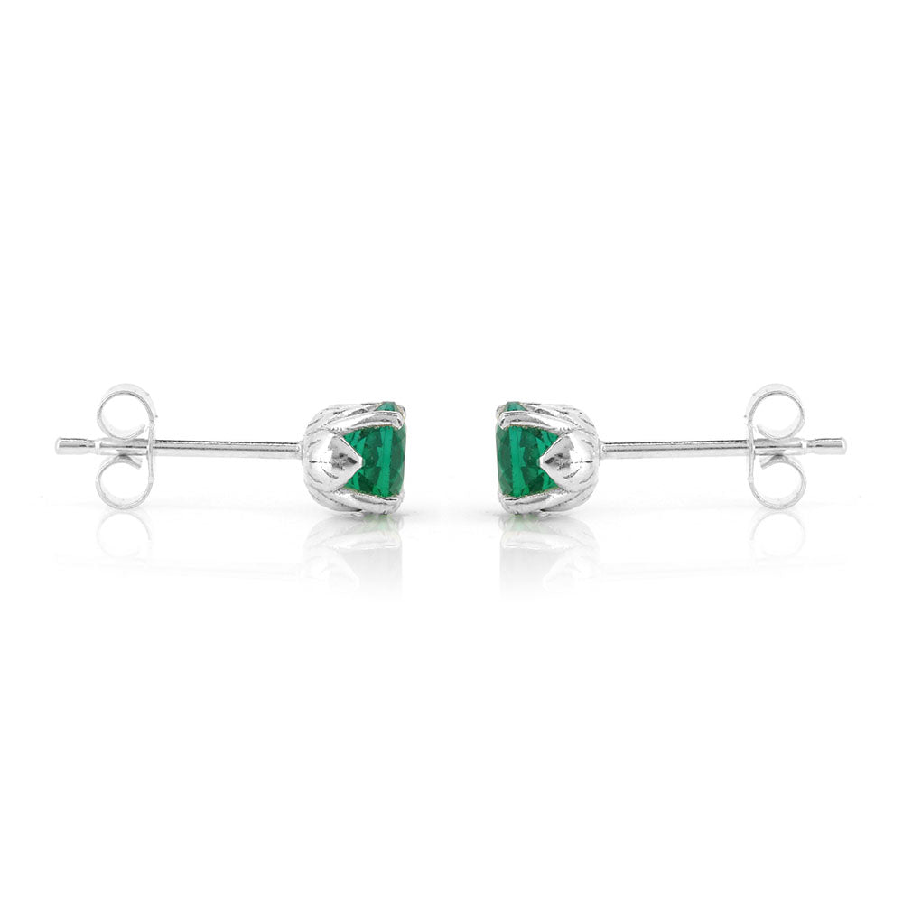 Glade Lab-Grown Emerald 5mm Stud Earrings - Sterling Silver Stud Earrings