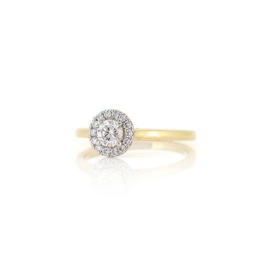 Grace Diamond Solitaire Round Halo 0.45ct Ring - 18ct Yellow Gold and Platinum