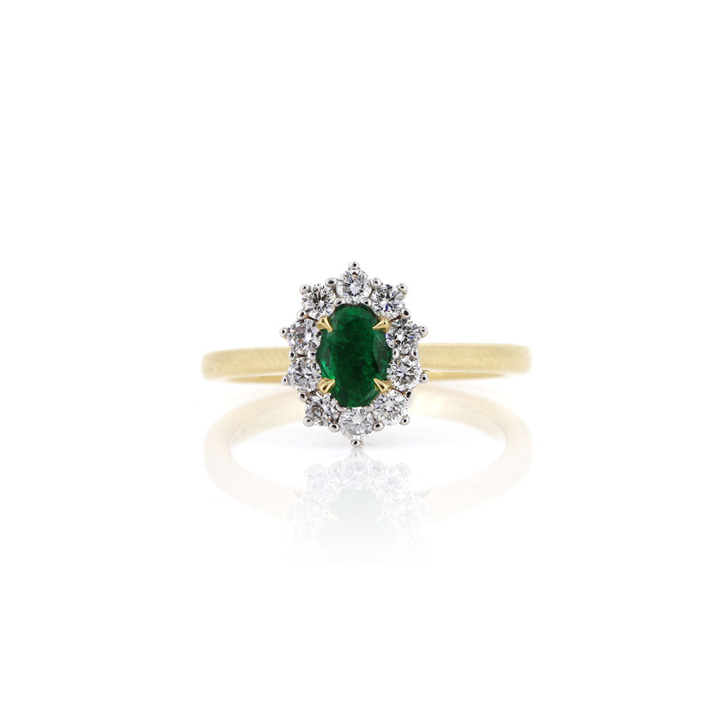 Grace Emerald and Diamond Cluster Ring - 18ct Yellow Gold and Platinum