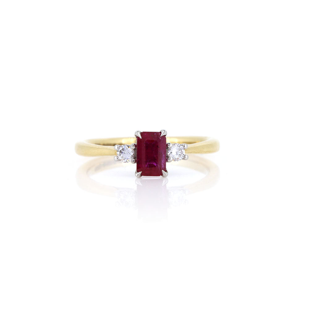 Grace Ruby and Diamond Trilogy Ring - 18ct Yellow Gold and Platinum Rings