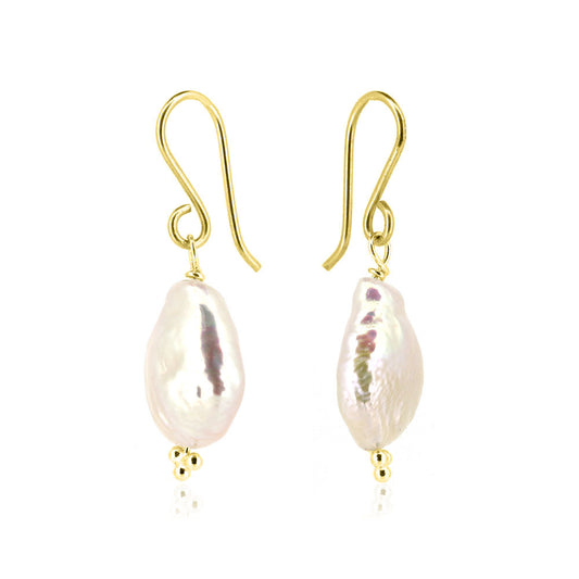 Alyssia Keshi White Freshwater Pearl Drop Earrings - Yellow Gold Vermeil Drop Earrings