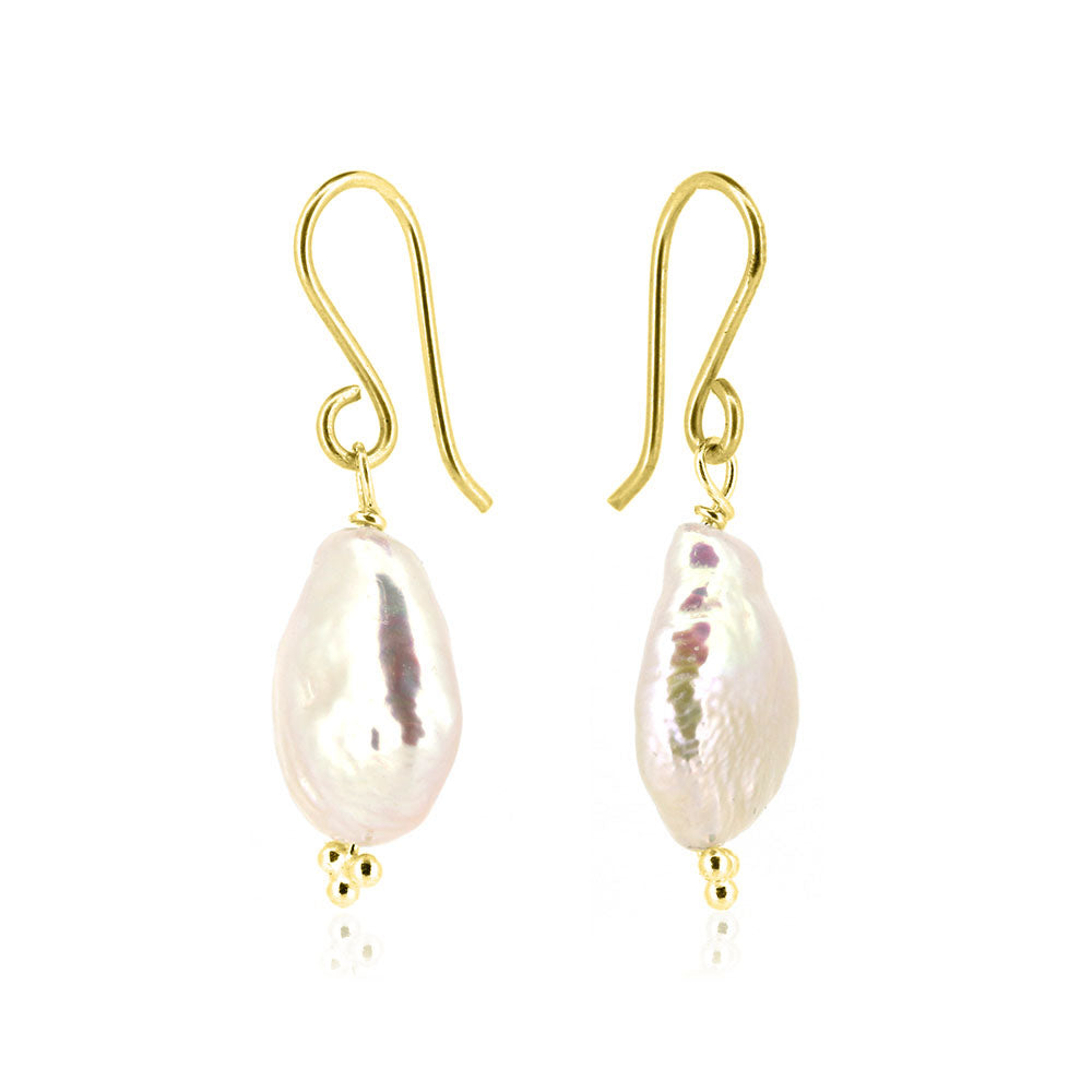 Alyssia Keshi White Freshwater Pearl Drop Earrings - Yellow Gold Vermeil