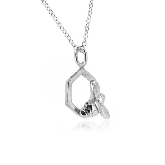 Honeycomb Bee Petite Necklace - Sterling Silver Necklace