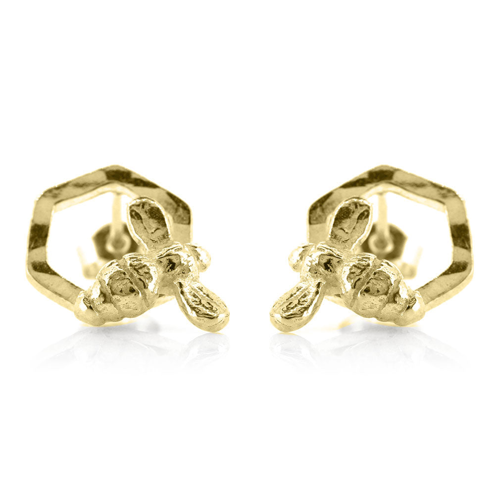 Honeycomb Bee Stud Earrings - Yellow Gold Vermeil Stud Earrings