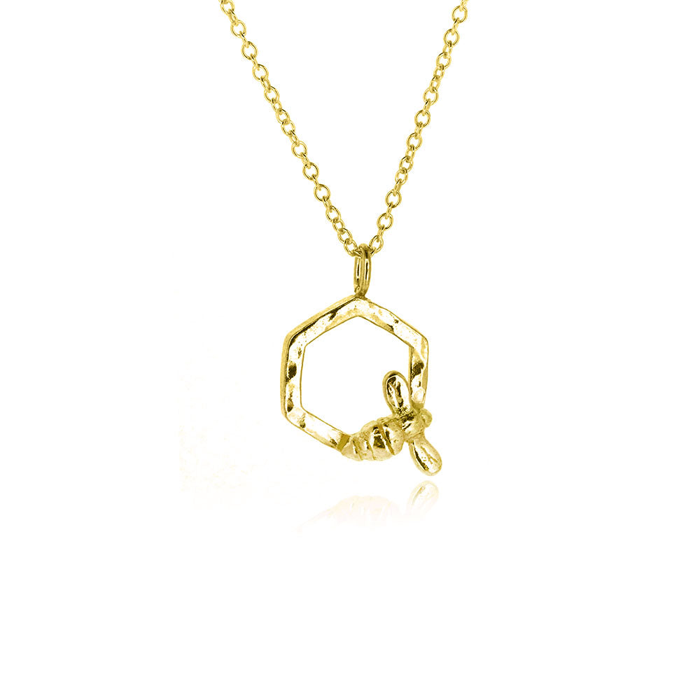 Honeycomb Bee Necklace - Yellow Gold Vermeil Necklace