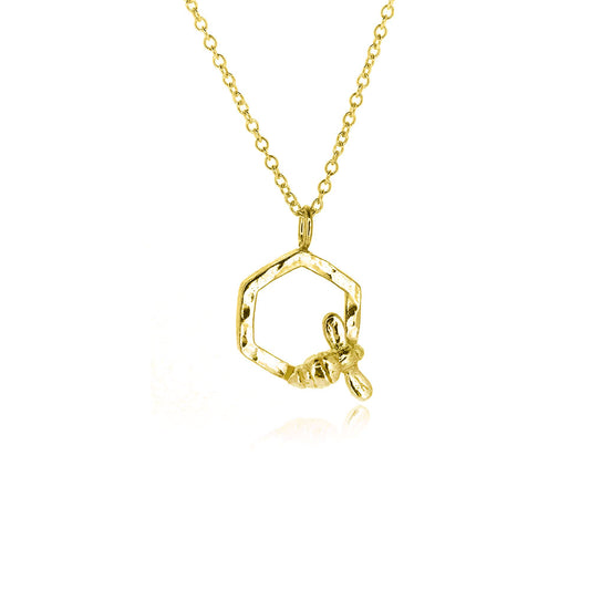 Honeycomb Bee Necklace - Yellow Gold Vermeil Necklace