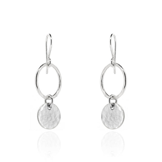Luna Boho Disc And Circle Drop Earrings - Sterling Silver Drop Earrings