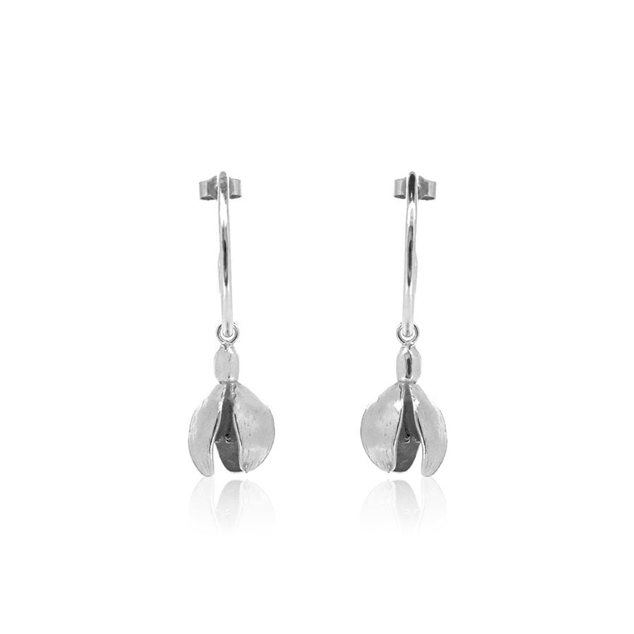 Snowdrop Hoop Earring Charm Drops - Sterling Silver Hoop Earrings
