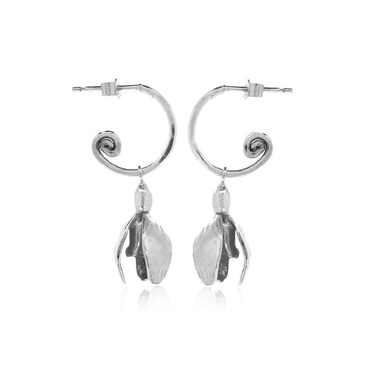 Snowdrop Hoop Earring Charm Drops - Sterling Silver Hoop Earrings