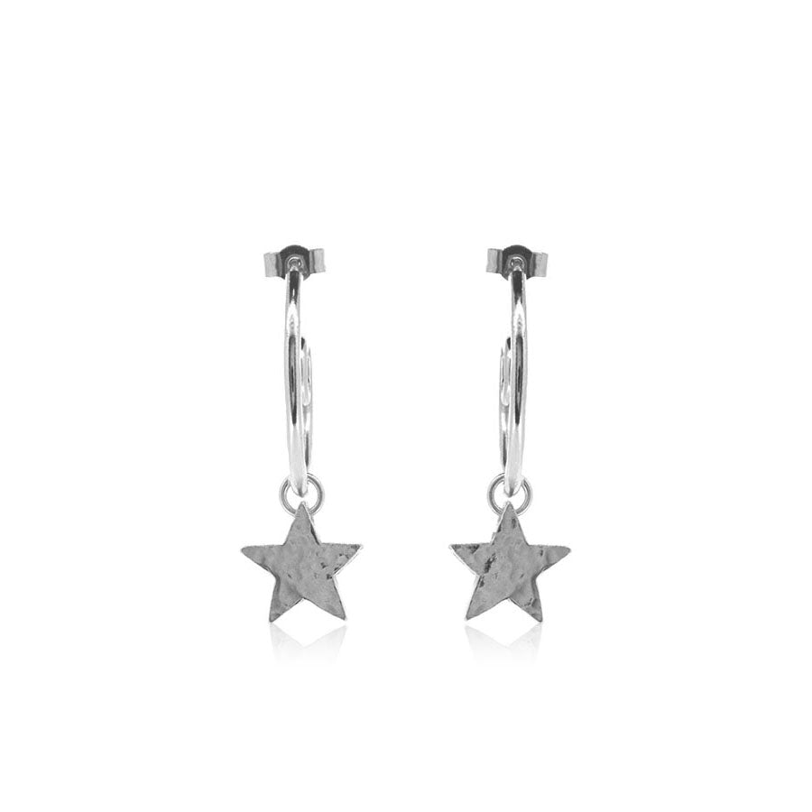 Star Hoop Earring Charm Drops - Sterling Silver Hoop Earrings