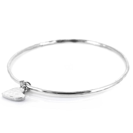 Heart Charm Bangle - Sterling Silver