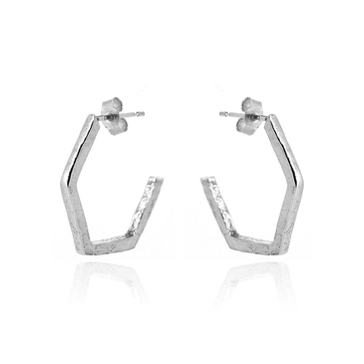 Hexagon Large Hoop Earrings - Sterling Silver Hoop Earrings