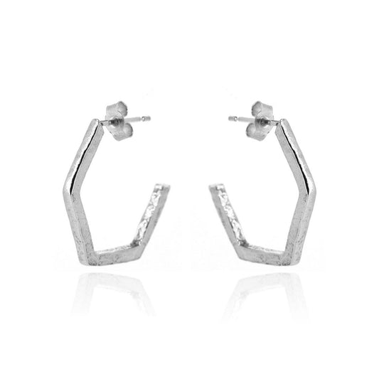 Hexagon Large Hoop Earrings - Sterling Silver Hoop Earrings