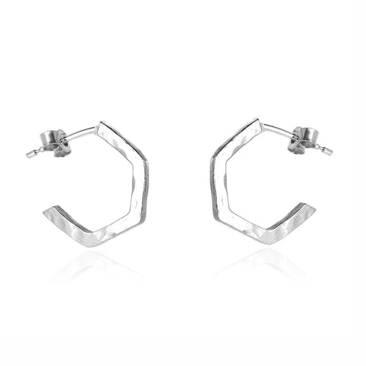 Hexagon Medium Hoop Earrings - Sterling Silver Hoop Earrings