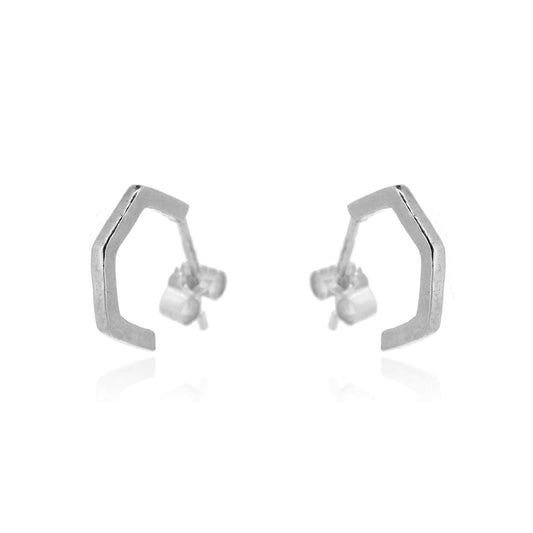 Hexagon Small Hoop Earrings - Sterling Silver Hoop Earrings