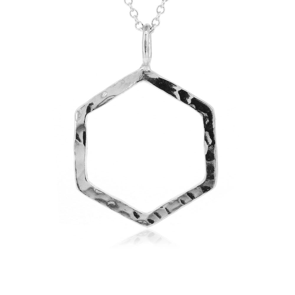 Hexagon Large Necklace - Sterling Silver Necklace