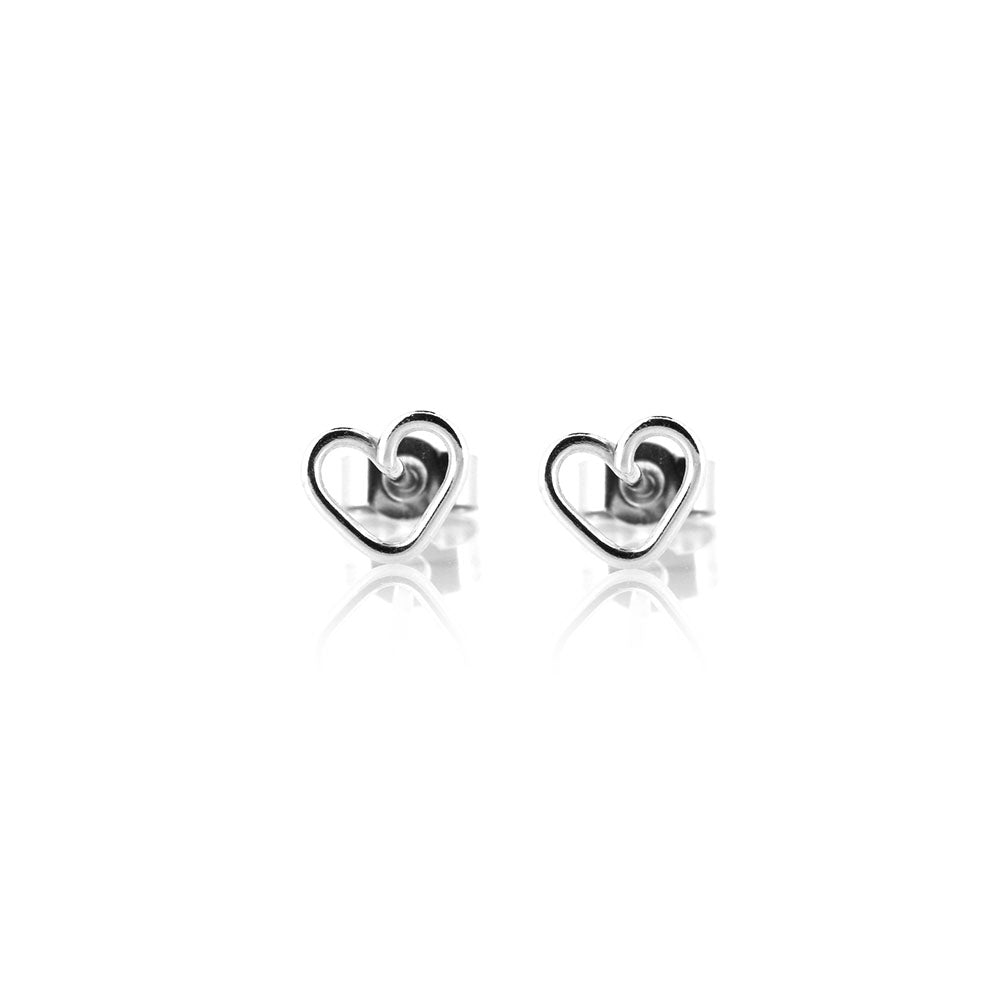 Heart Outline Stud Earrings - Sterling Silver Stud Earrings