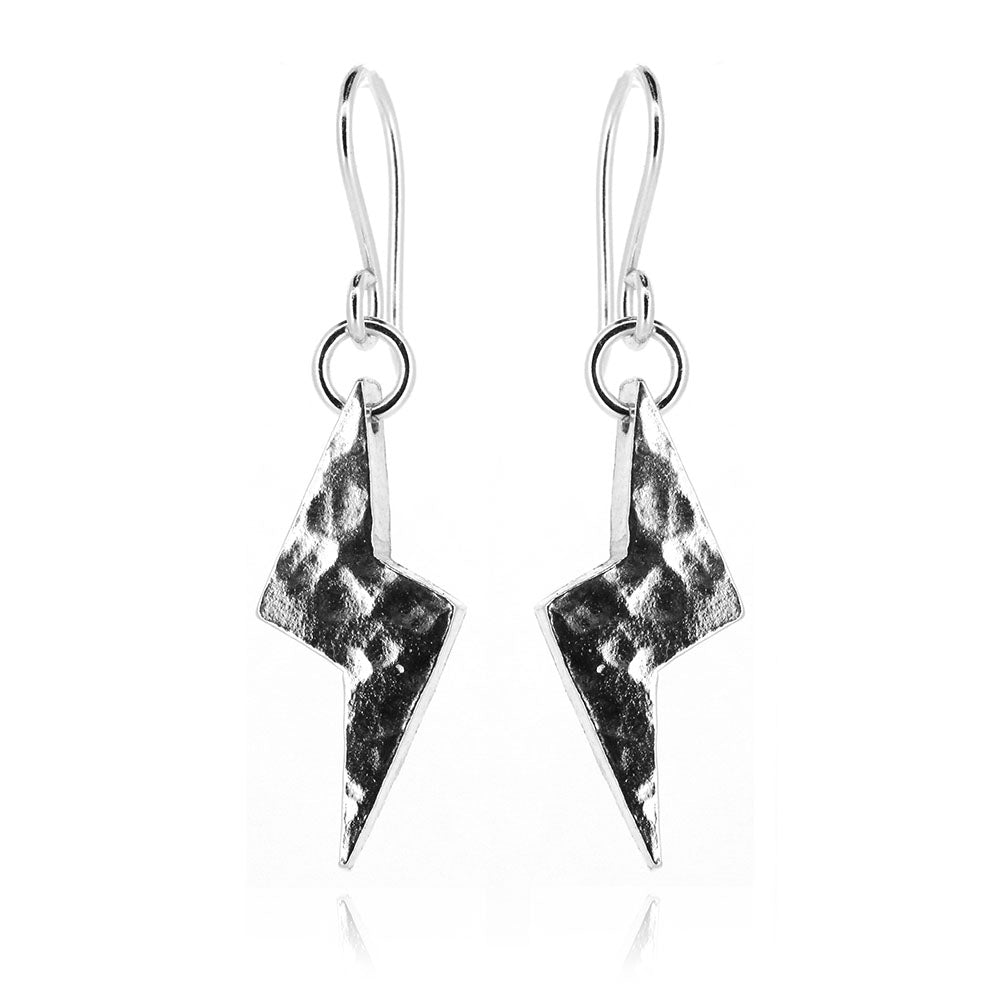 Lightning Bolt Small Drop Earrings - Sterling Silver Drop Earrings